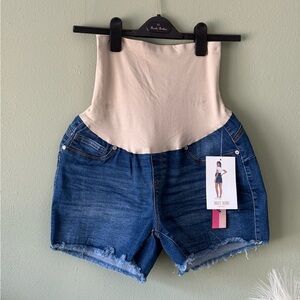 NWT MATERNITY Blue and Cream LADIES denim Shorts size Large